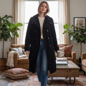 Anthropologie Cordelia Black Corduroy Belted Trench Coat Size 0